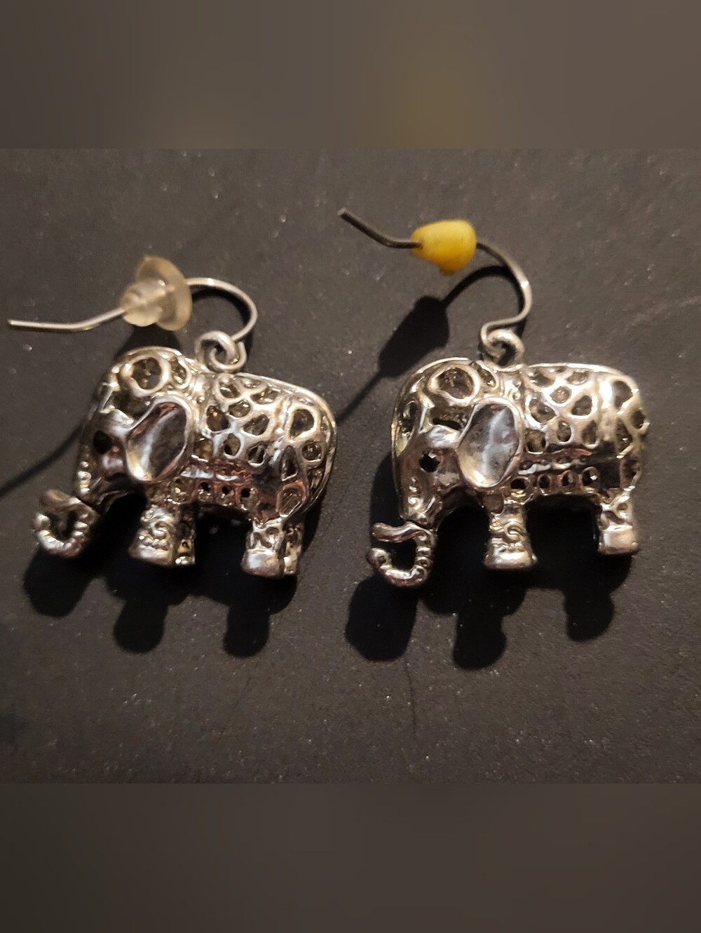 Filigree Lucky Elephant Dangle Hook Earrings Openwork Jali Design